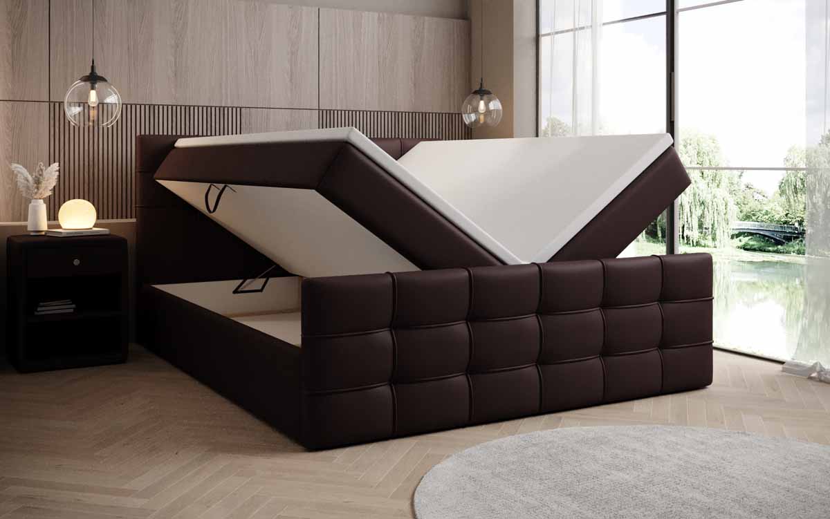 Luxusbetten24 Luxor Boxspringbett Kunstleder mit Stauraum 140x200 Braun H2