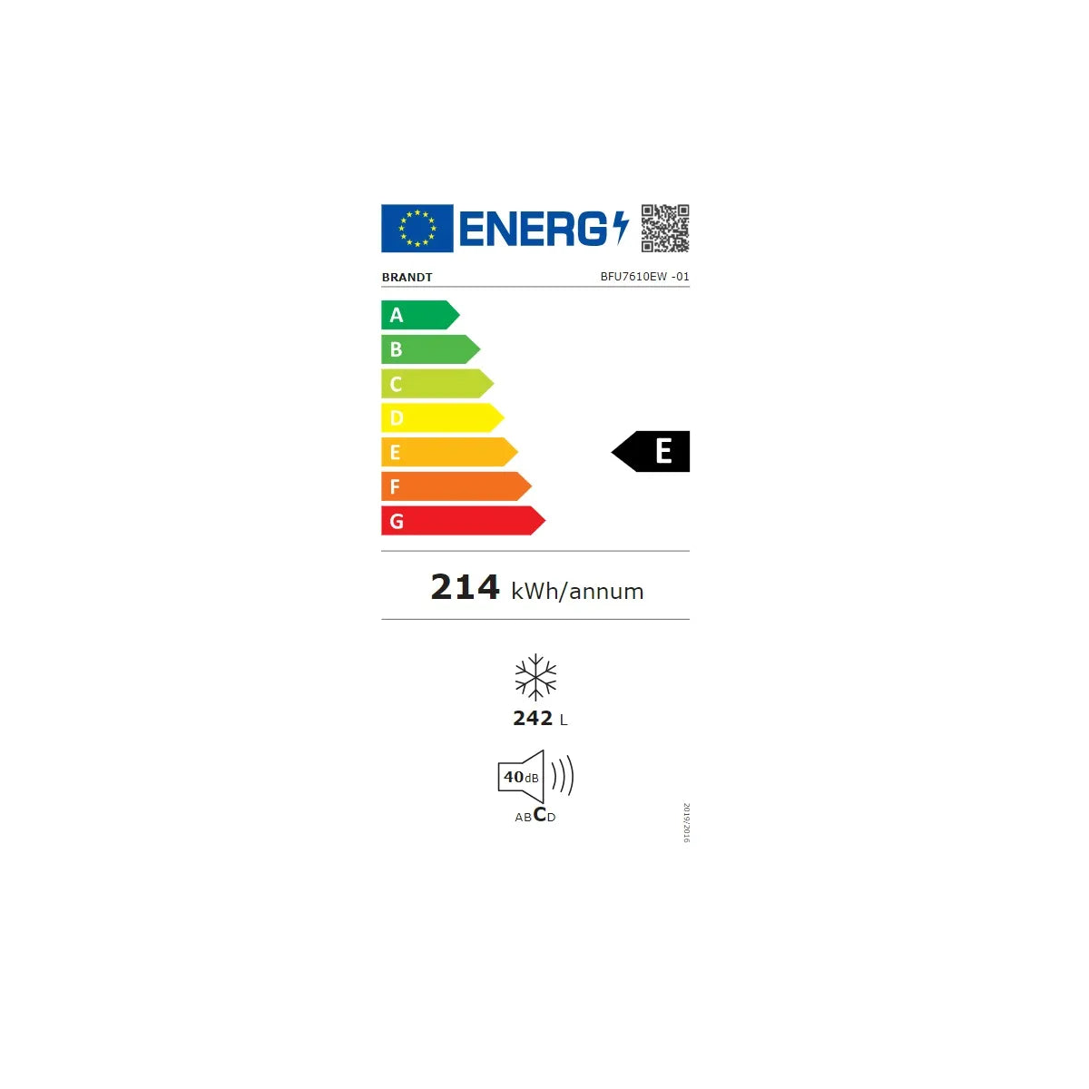 Brandt BFU7610EW Congelador 242 L Blanco Clase E