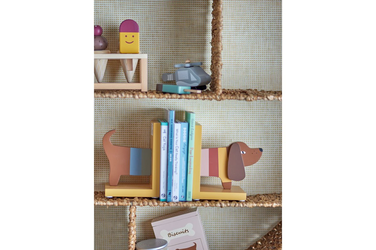 Buchstütze Lissi - aus Holz im Hundedesign für Kinder