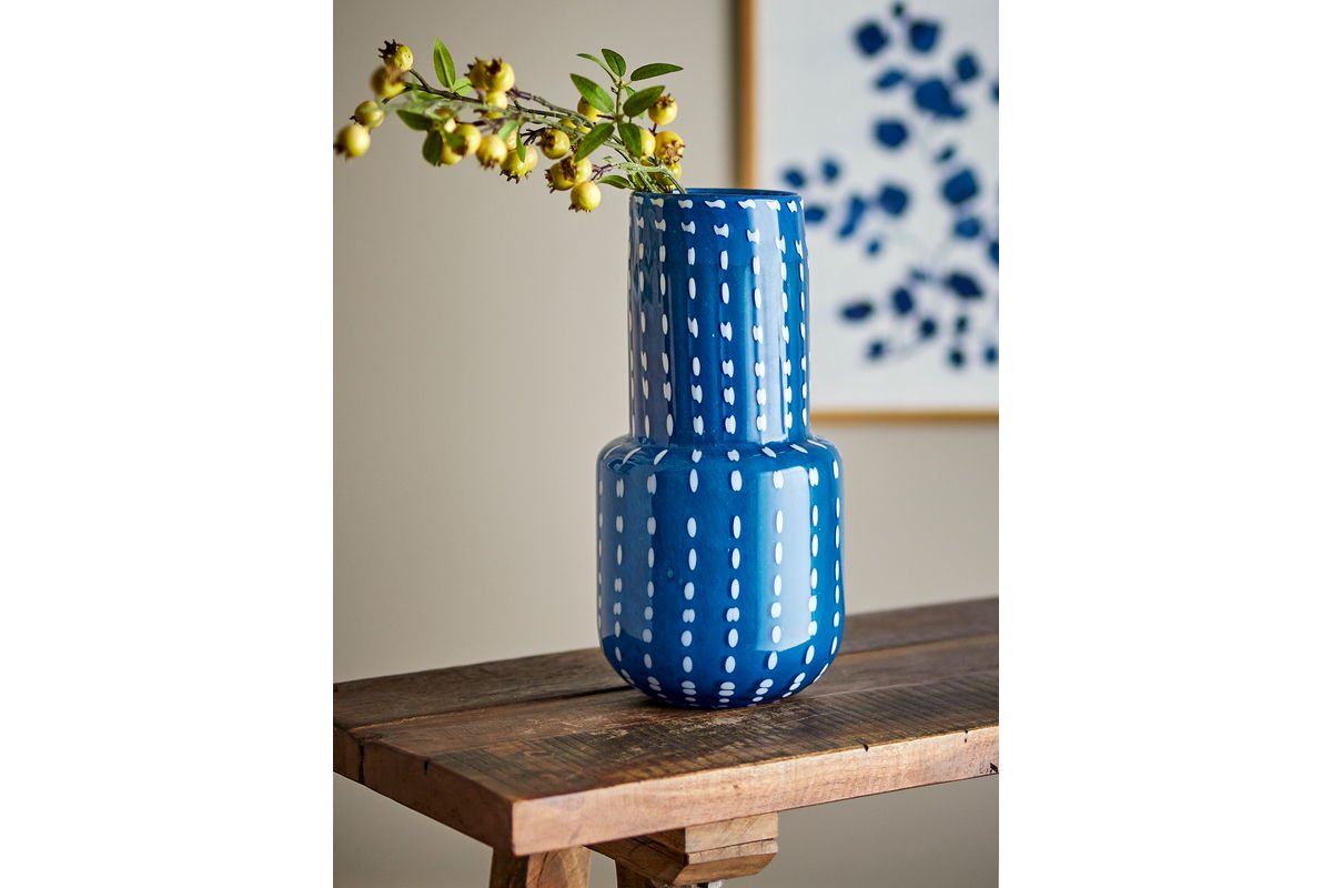 Elvion Vase Blaues Glas Dekorativ Elegant Wohnzimmer, Blau