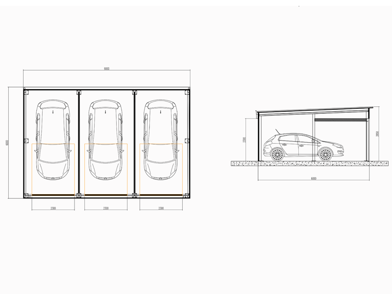 Garagenvordach Dreifach 6 x 9 Meter Zinkierte Struktur Ohne Fundament