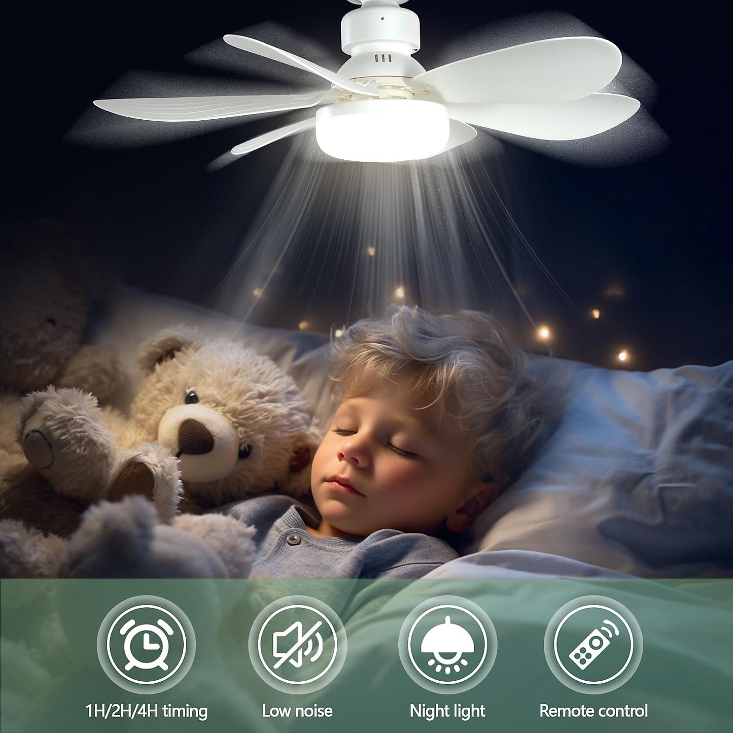 Ventilador Techo LED 40W E27, 3 Velocidades, Temporizador, Blanco