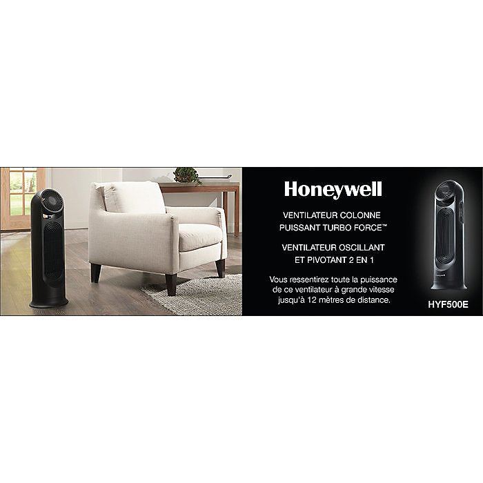 Honeywell Kaz Turbo Ventilador Torre Negro 2 Controles 3 Velocidades
