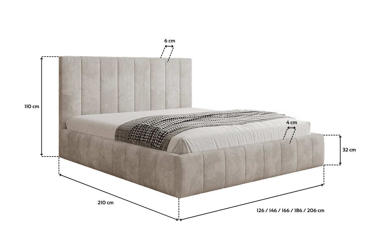 Designer Polsterbett Maja in Cord mit Stauraum