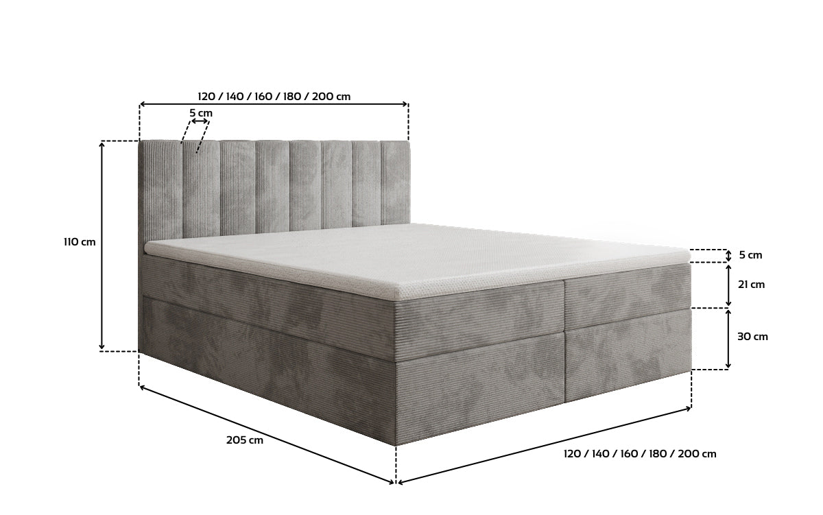 Luxusbetten24 Sofia Boxspringbett Cord mit Stauraum