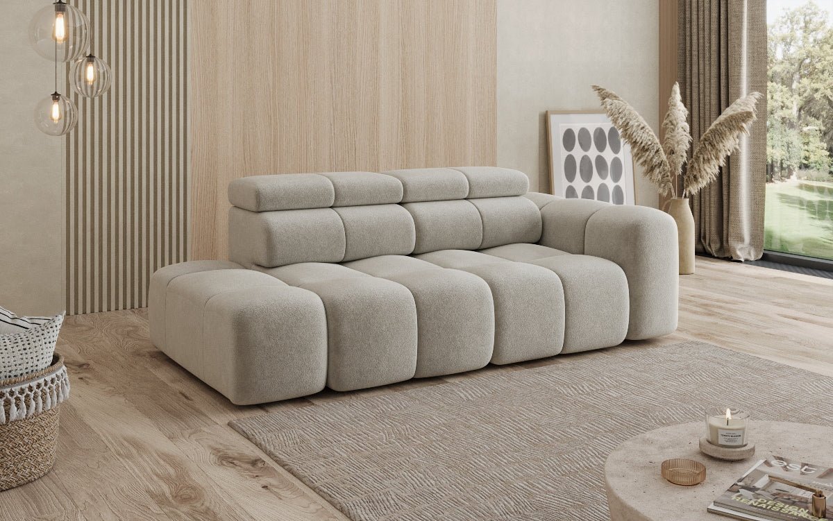 Designer Sofa 3‑Sitzer mit Chaise Longue Mia in Chenille