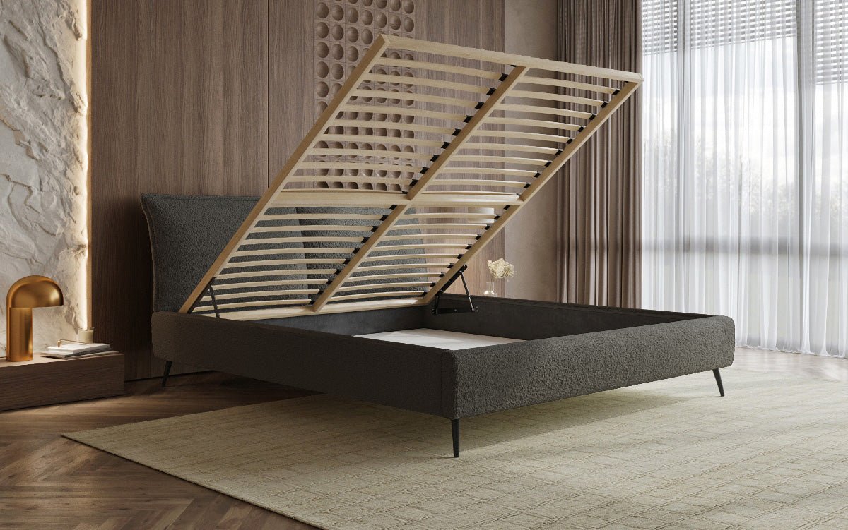 Luxusbetten24 Designer Polsterbett Zoe Bouclé – Stauraum, 140‑200 bis 180‑200