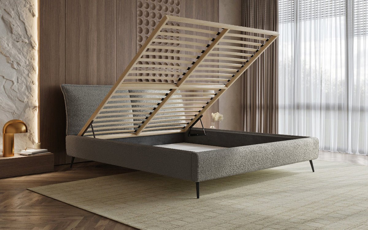 Luxusbetten24 Designer Polsterbett Zoe Bouclé – Stauraum, 140‑200 bis 180‑200
