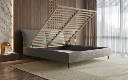 Luxusbetten24 Designer Polsterbett Zoe Bouclé – Stauraum, 140‑200 bis 180‑200