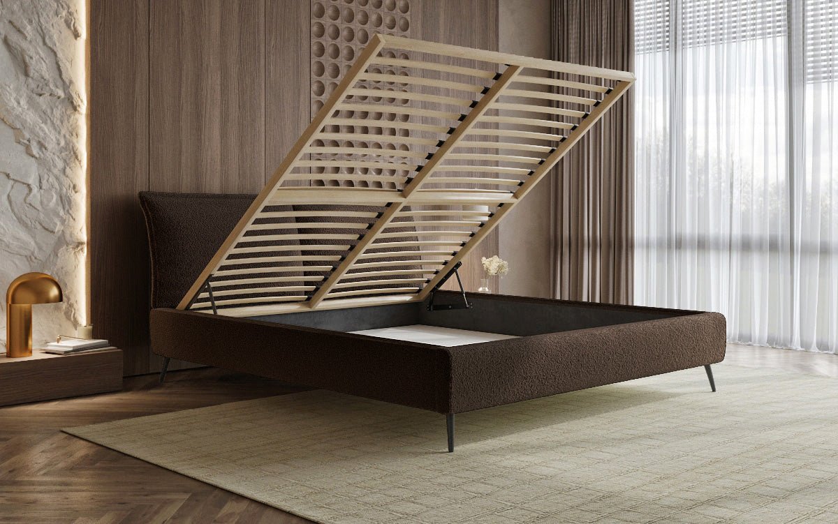 Luxusbetten24 Designer Polsterbett Zoe Bouclé – Stauraum, 140‑200 bis 180‑200