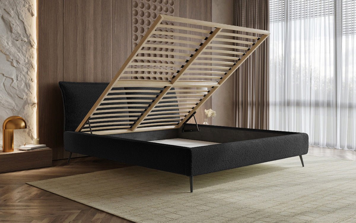 Luxusbetten24 Designer Polsterbett Zoe Bouclé – Stauraum, 140‑200 bis 180‑200