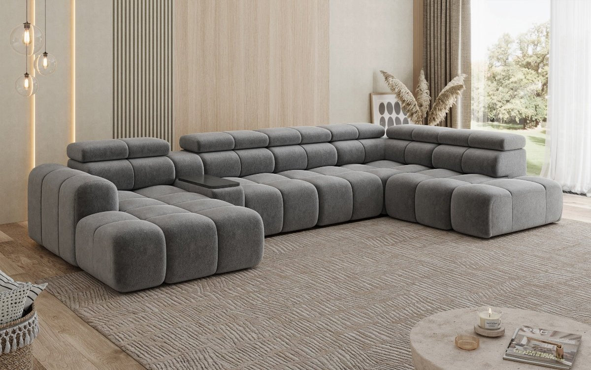 Luxusbetten24 Mia Wohnlandschaft – Elektrische Sitzerweiterung, Chenille, Diverse Farben