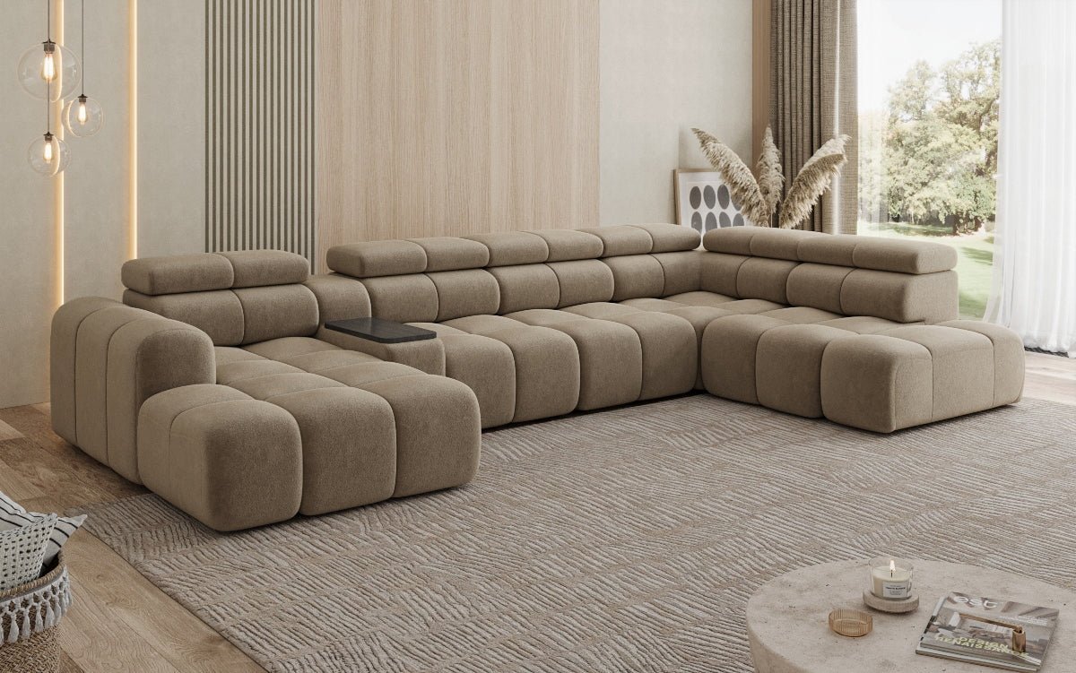 Luxusbetten24 Mia Wohnlandschaft – Elektrische Sitzerweiterung, Chenille, Diverse Farben