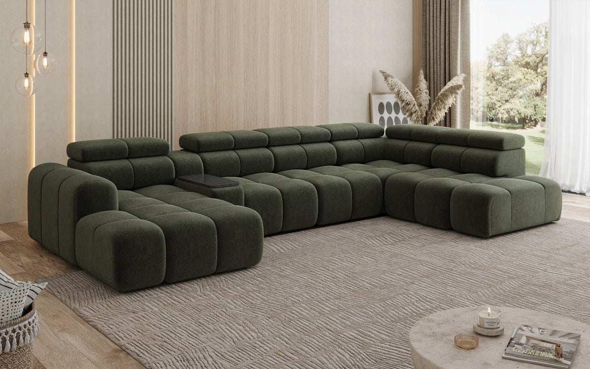 Luxusbetten24 Mia Wohnlandschaft – Elektrische Sitzerweiterung, Chenille, Diverse Farben