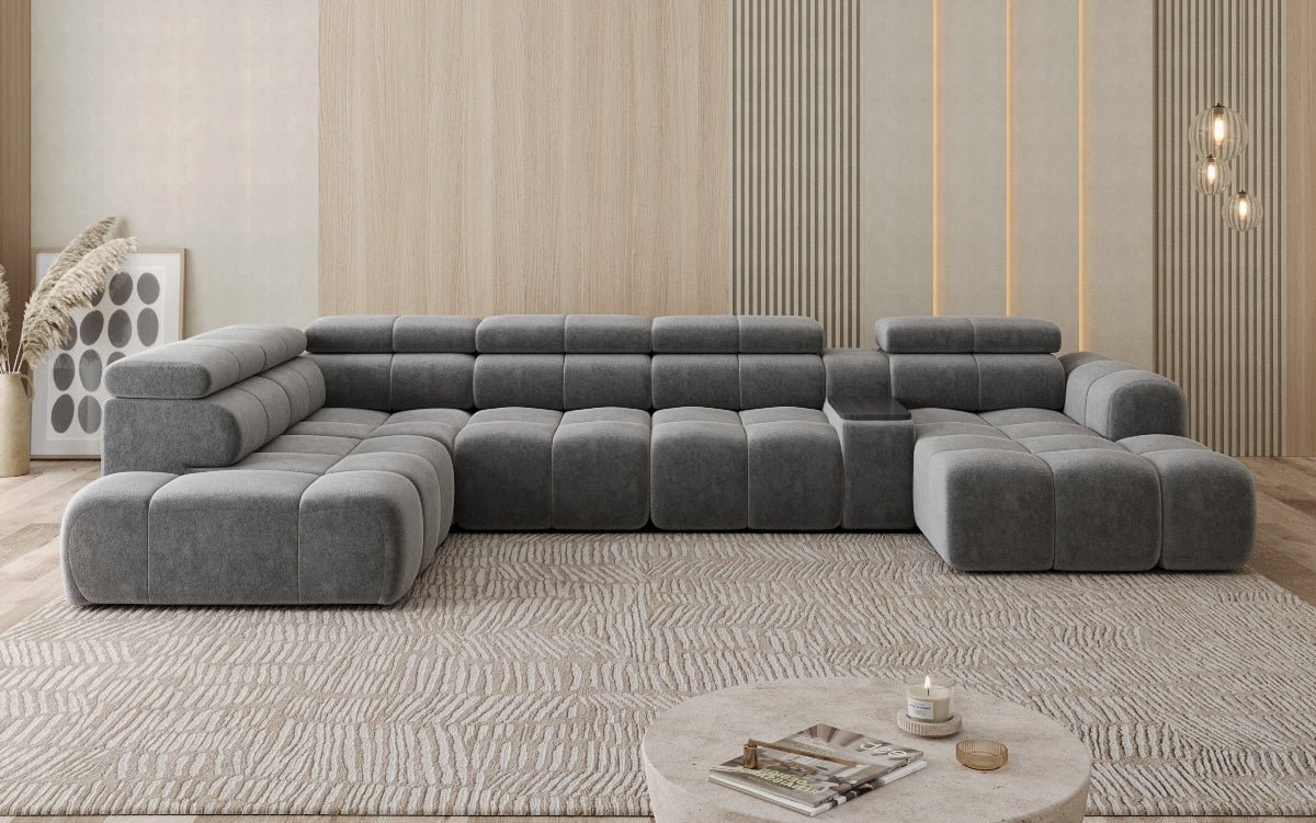 Luxusbetten24 Mia Wohnlandschaft – Elektrische Sitzerweiterung, Chenille, Diverse Farben