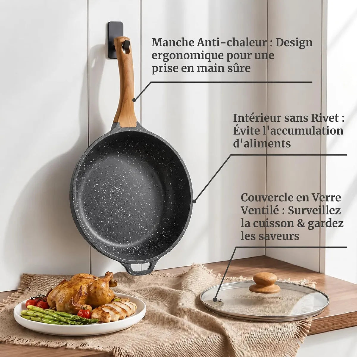 Poêle Haute Granit avec Couvercle YASHE Gris MKR00014932270