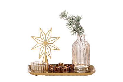 Luxusbetten24 Aurielle Teelicht-Tablett Glas Metall Goldoptik 6‑teiliges Set