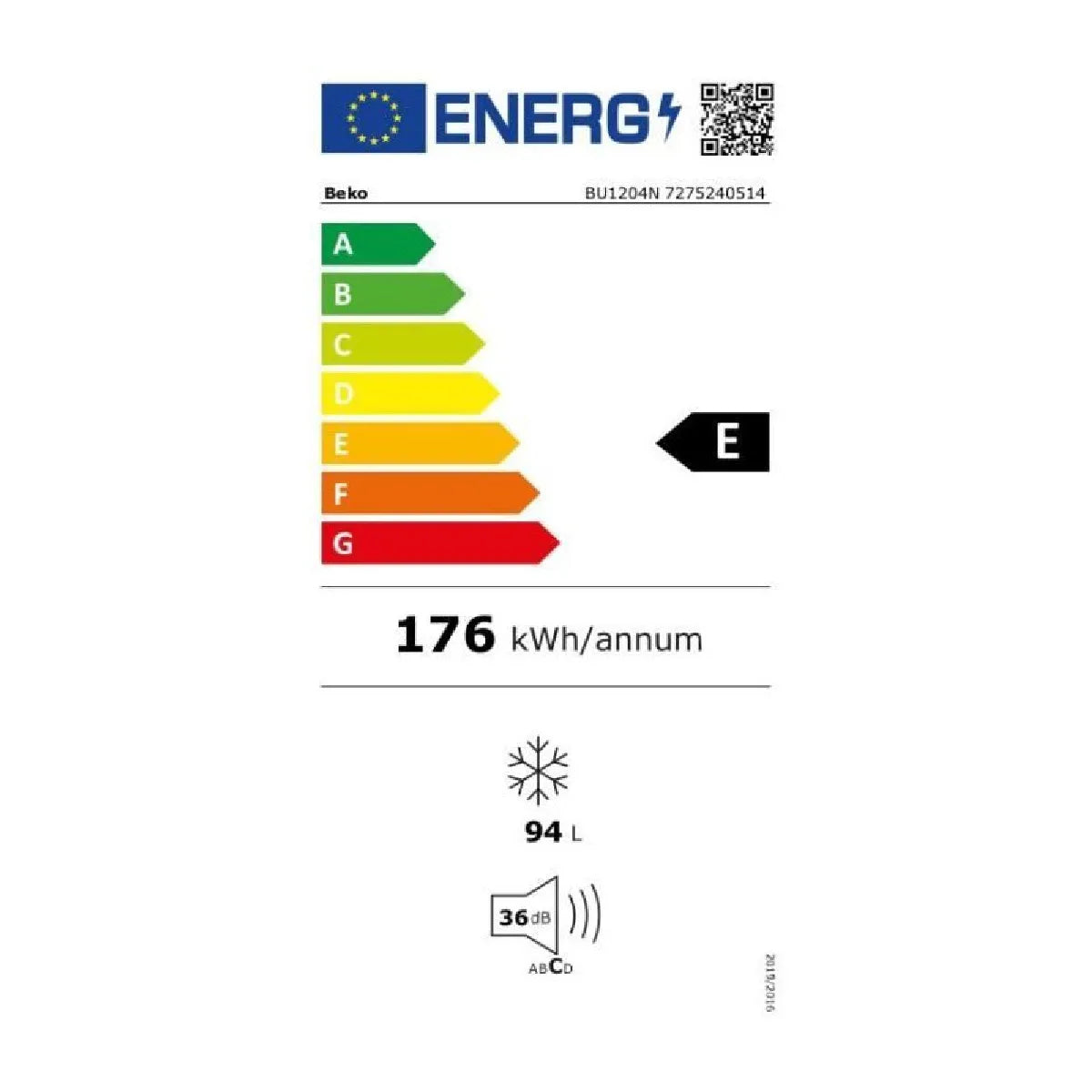Beko BU1204N Congelador Integrable 94 L Puerta Reversible Clase E