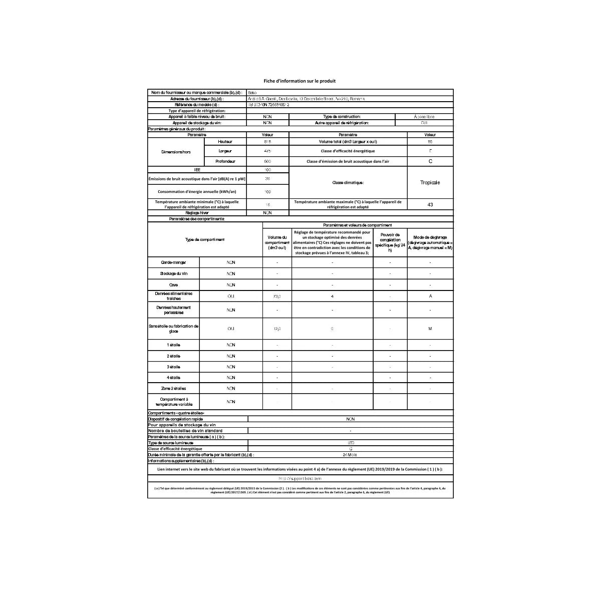 Beko TS190340N Refrigerador Blanco 85L