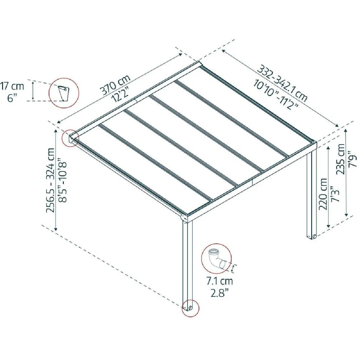Canopia By Palram Pergola Adosada de Aluminio Gris