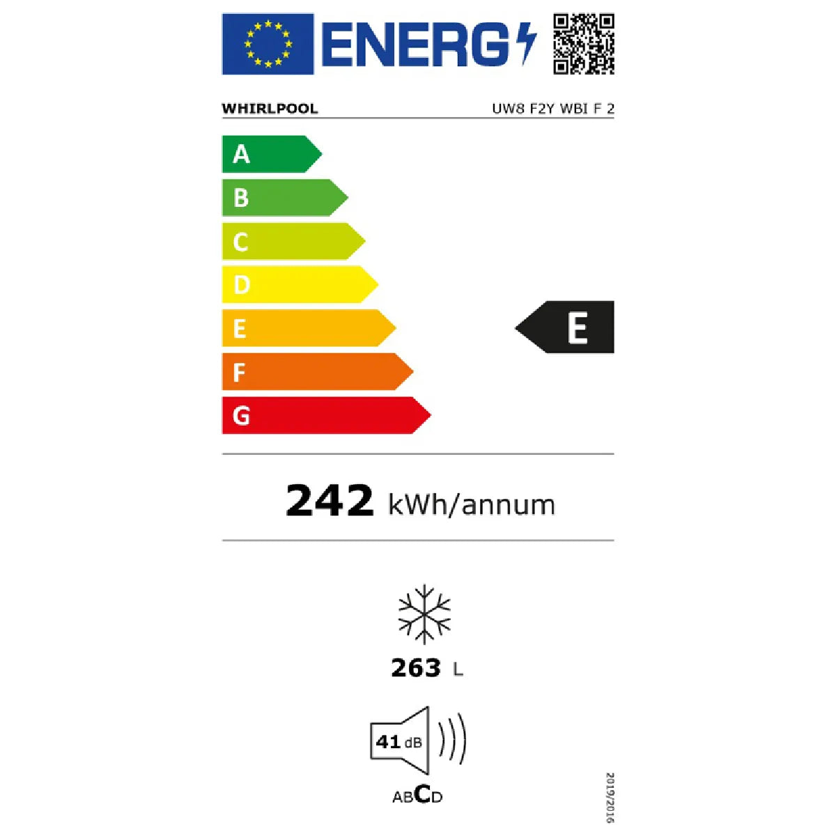 Whirlpool UW8F2YWBIF2 Congelador Armario NoFrost Blanco 259L