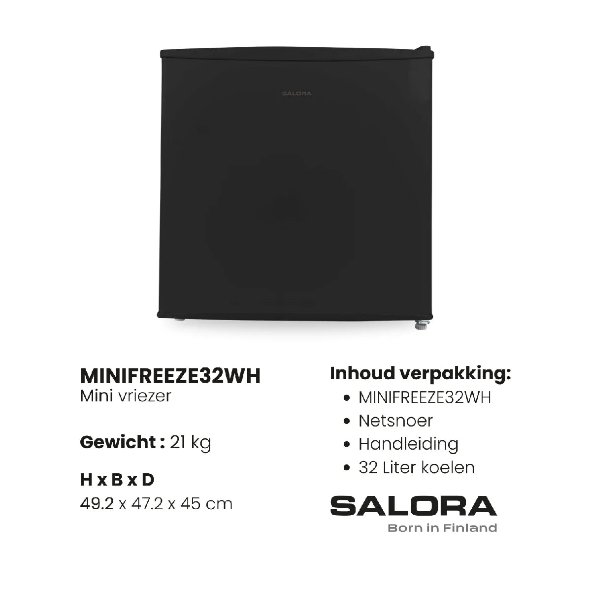Salora Mini Congelador 32L Negro – Eficiencia Energética E