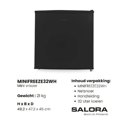 Salora Mini Congelador 32L Negro – Eficiencia Energética E