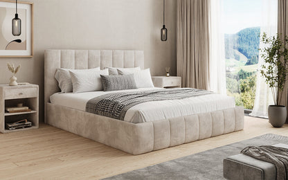 Designer Polsterbett Mila in Cord, 140×200 cm, Beige, 70 cm Kopfteil