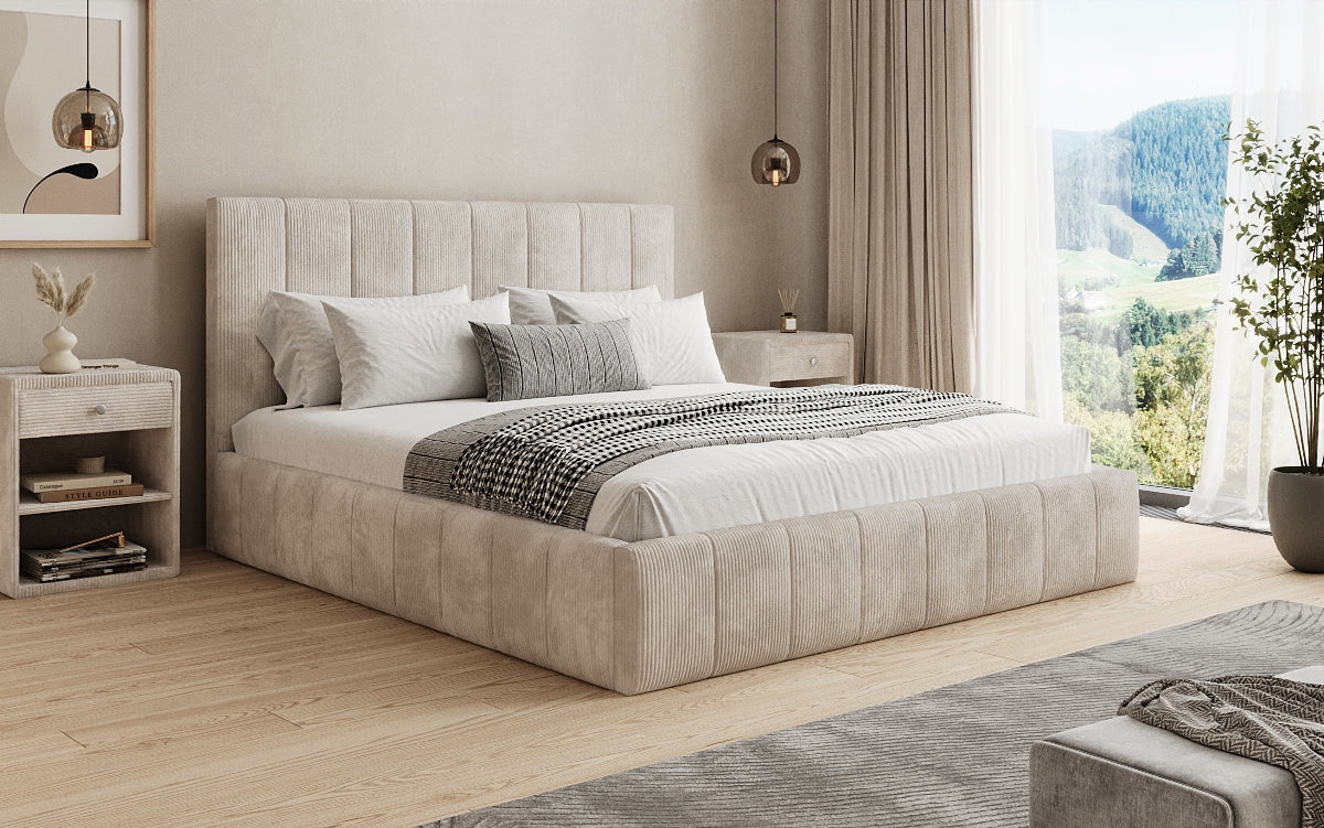 Designer Polsterbett Maja in Cord mit Stauraum
