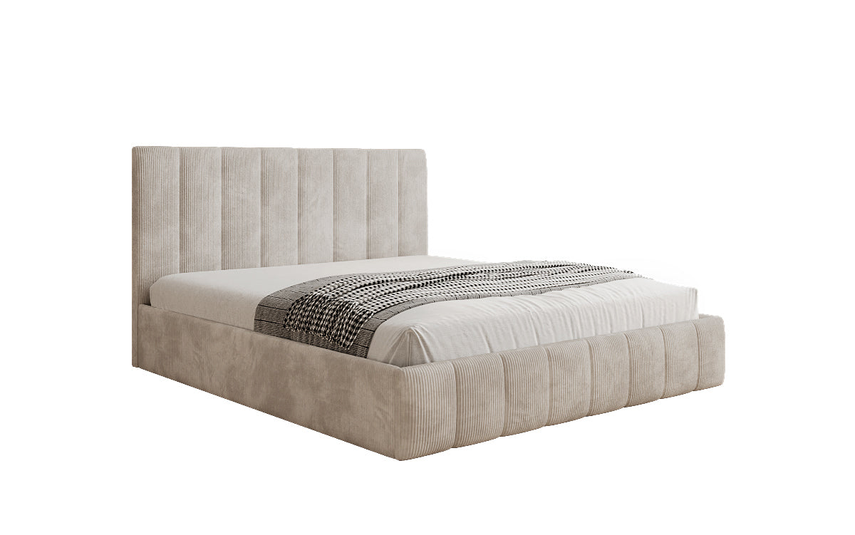 Designer Polsterbett Mila in Cord, 140×200 cm, Beige, 70 cm Kopfteil