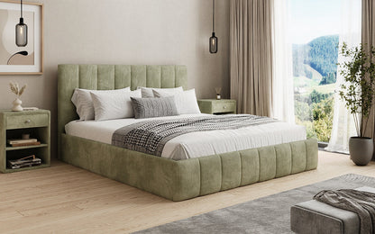 Designer Polsterbett Mila in Cord, 140×200 cm, Beige, 70 cm Kopfteil