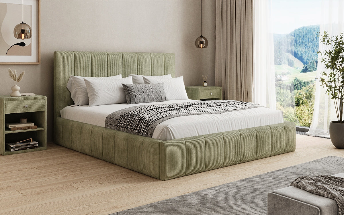 Designer Polsterbett Maja in Cord mit Stauraum