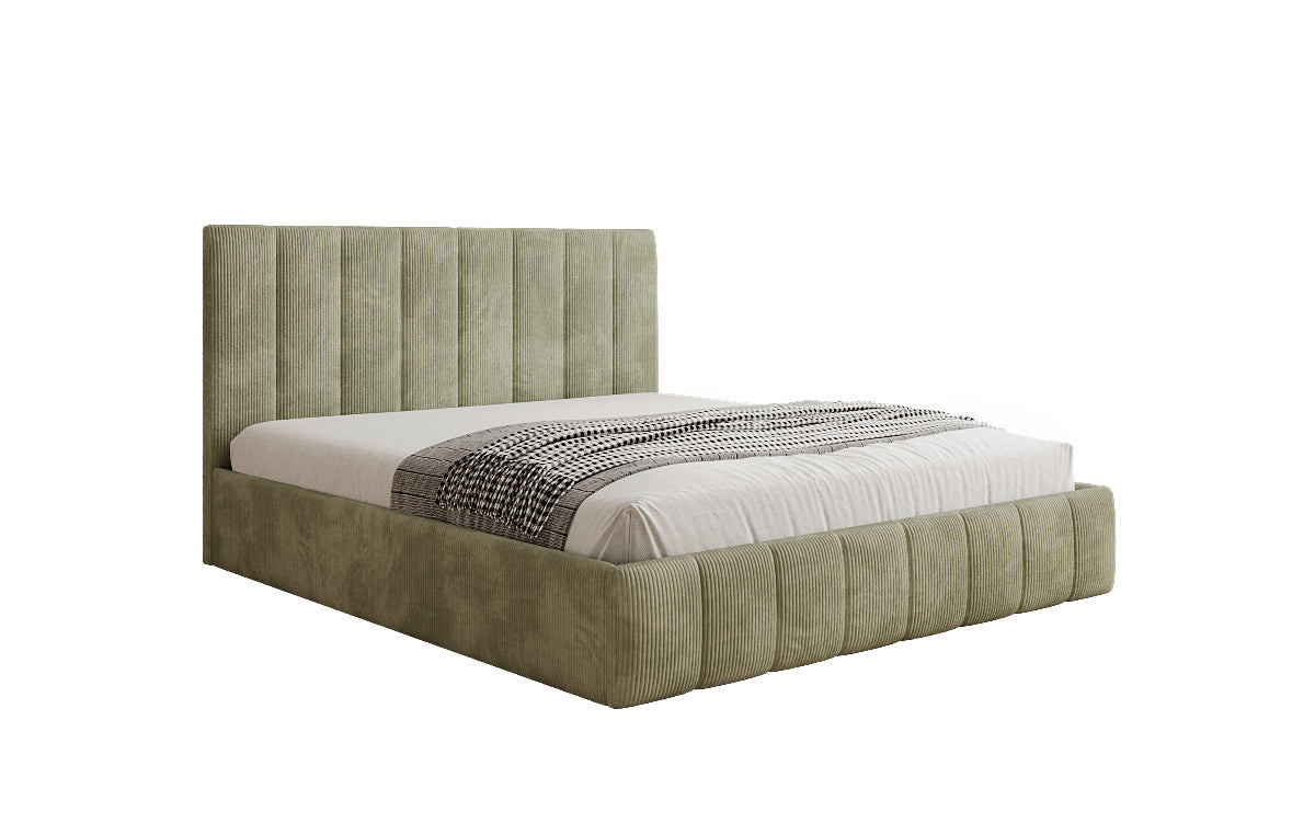 Designer Polsterbett Mila in Cord, 140×200 cm, Beige, 70 cm Kopfteil