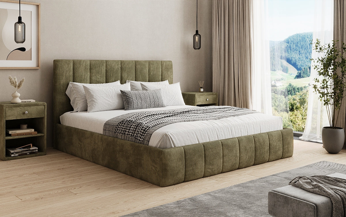Designer Polsterbett Mila in Cord, 140×200 cm, Beige, 70 cm Kopfteil