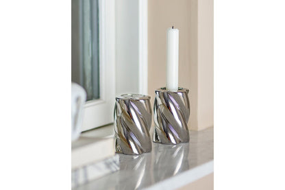 Luxusbetten24 Silvertwin Kerzenhalter aus Steingut, Eleganter Silber Design