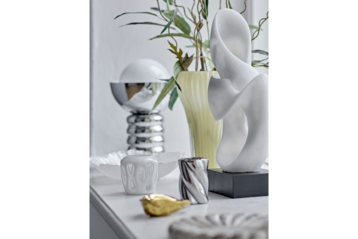 Luxusbetten24 Silvertwin Kerzenhalter aus Steingut, Eleganter Silber Design