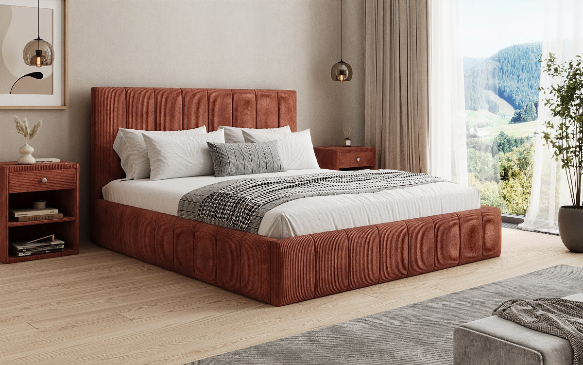 Designer Polsterbett Maja in Cord mit Stauraum