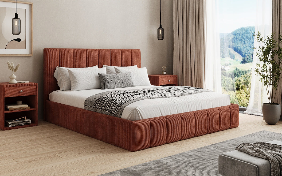 Designer Polsterbett Mila in Cord, 140×200 cm, Beige, 70 cm Kopfteil