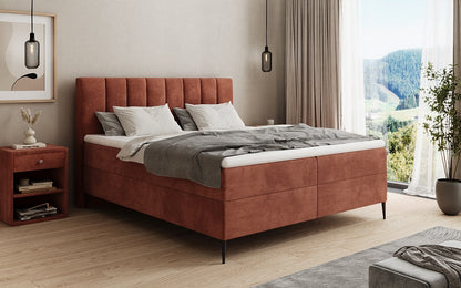 Boxspringbett Lucca in Cord mit Stauraum und Füßen