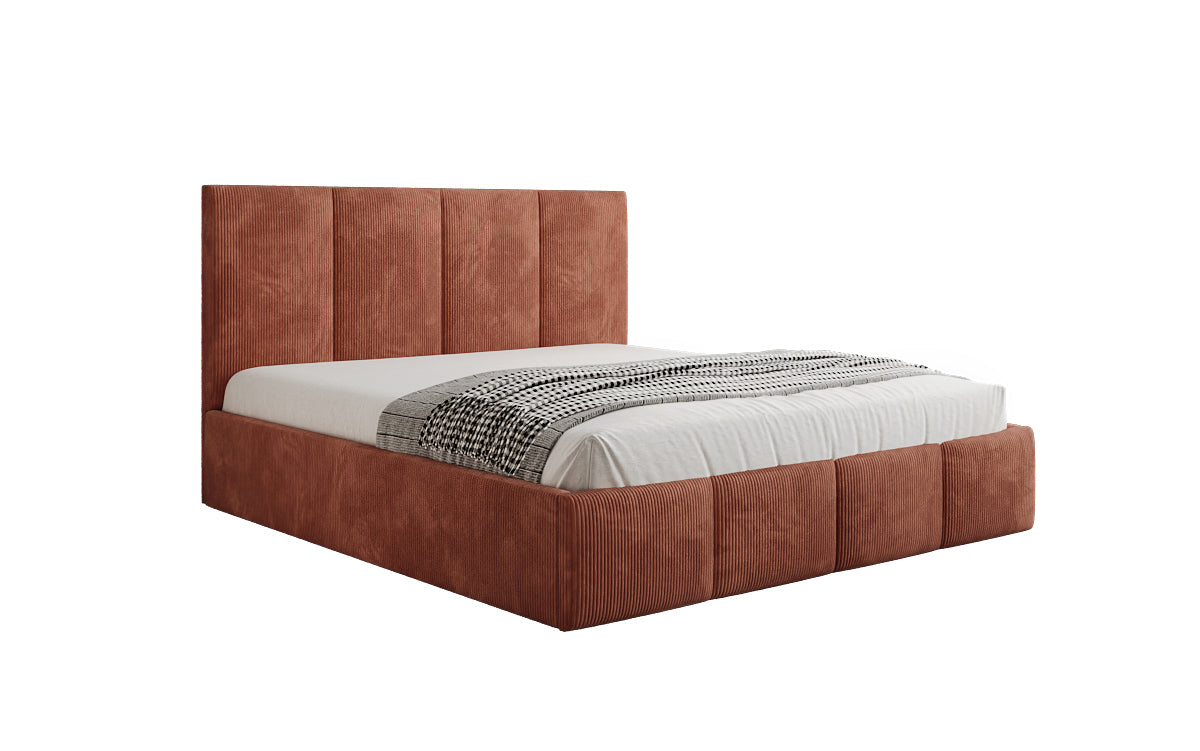 Mina Designer Polsterbett Cord – 140 × 200 cm, wählbare Kopfteilhöhe, Farben