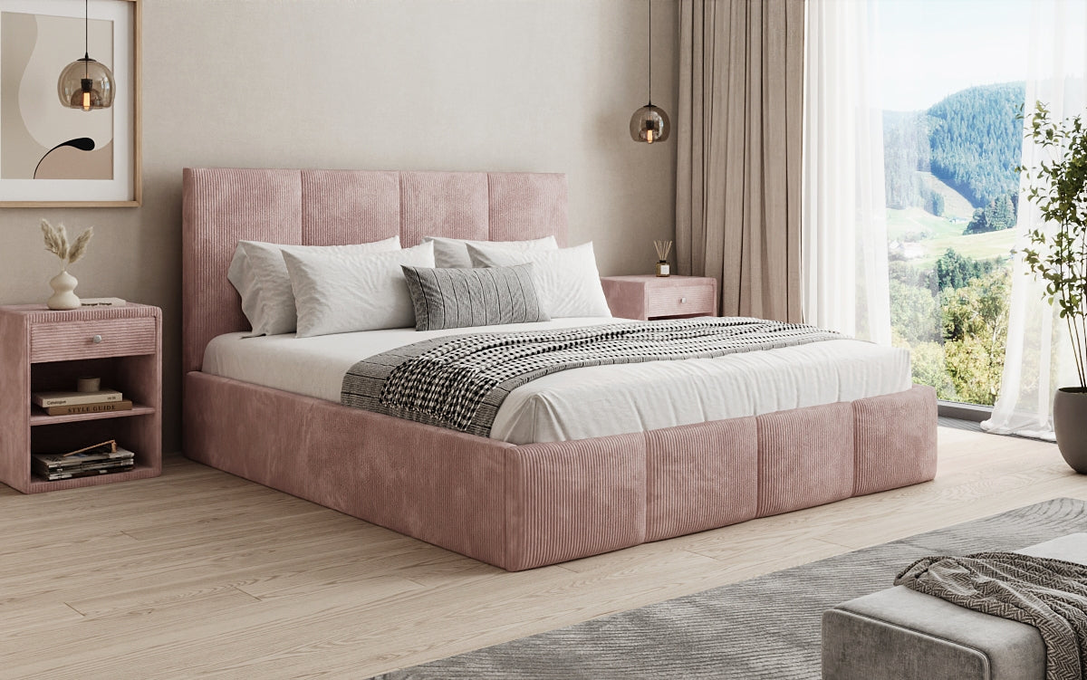 Mina Designer Polsterbett Cord – 140 × 200 cm, wählbare Kopfteilhöhe, Farben