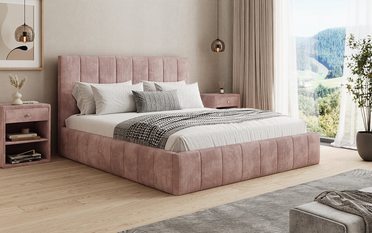 Designer Polsterbett Maja in Cord mit Stauraum