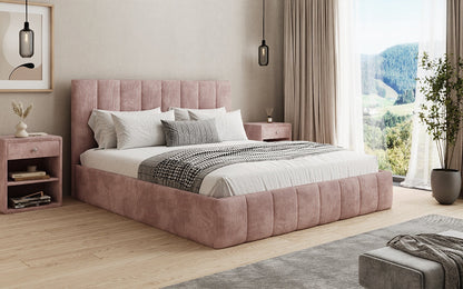 Designer Polsterbett Mila in Cord, 140×200 cm, Beige, 70 cm Kopfteil