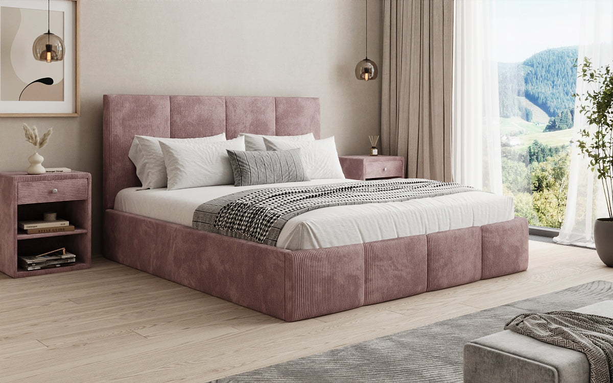 Mina Designer Polsterbett Cord – 140 × 200 cm, wählbare Kopfteilhöhe, Farben