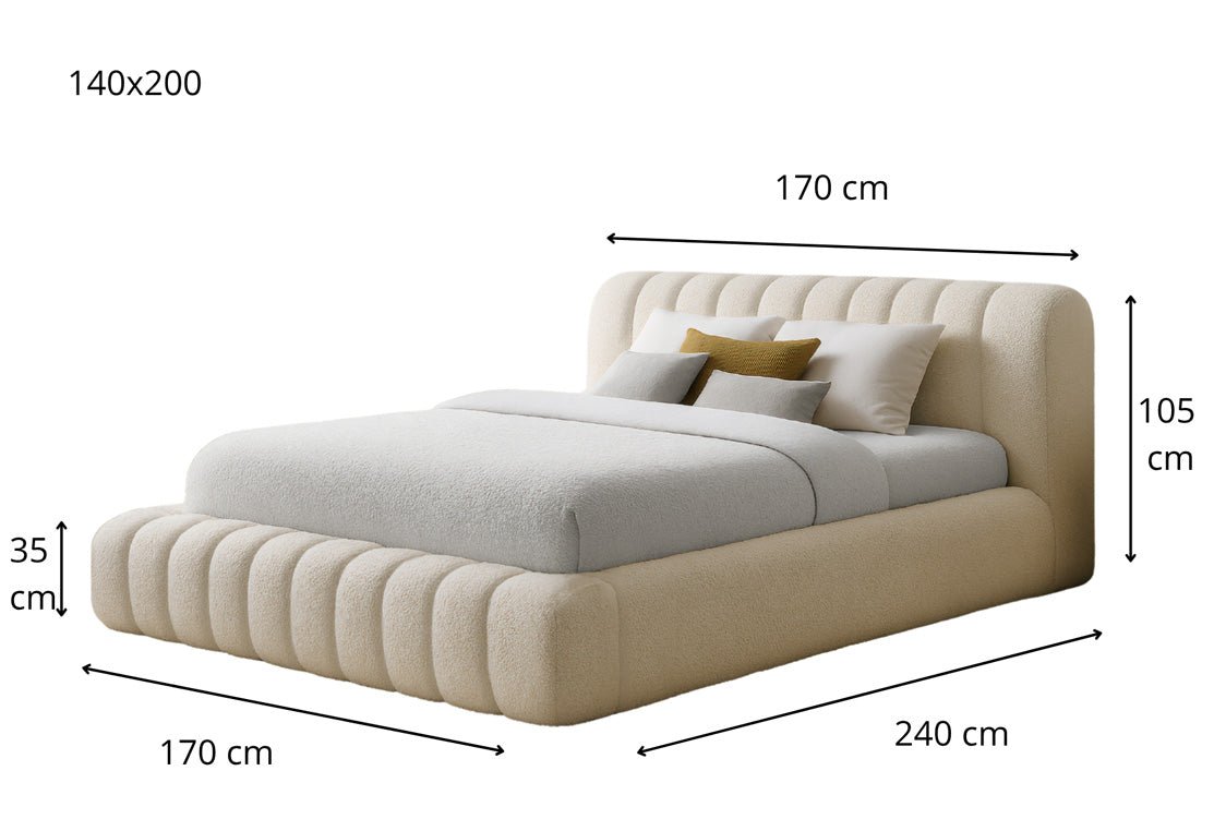 Luxusbetten24 Designer Selene Bouclé Polsterbett 120x200 Beige mit Stauraum