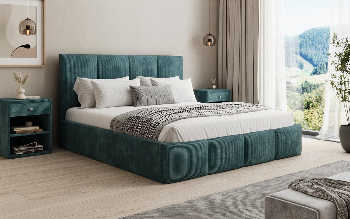 Mina Designer Polsterbett Cord – 140 × 200 cm, wählbare Kopfteilhöhe, Farben
