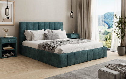 Designer Polsterbett Mila in Cord, 140×200 cm, Beige, 70 cm Kopfteil