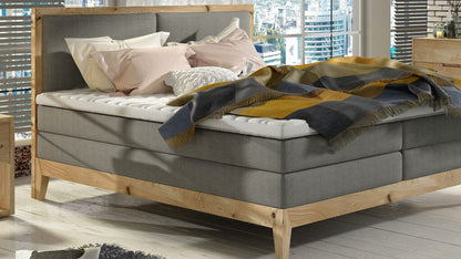 Luxusbetten24 Ida Boxspringbett aus Massiver Eiche, Grau, 140x200, H3