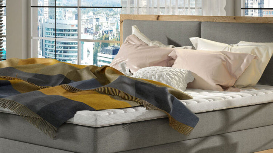 Luxusbetten24 Ida Boxspringbett aus Massiver Eiche, Grau, 140x200, H3