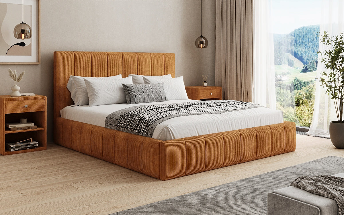 Designer Polsterbett Maja in Cord mit Stauraum